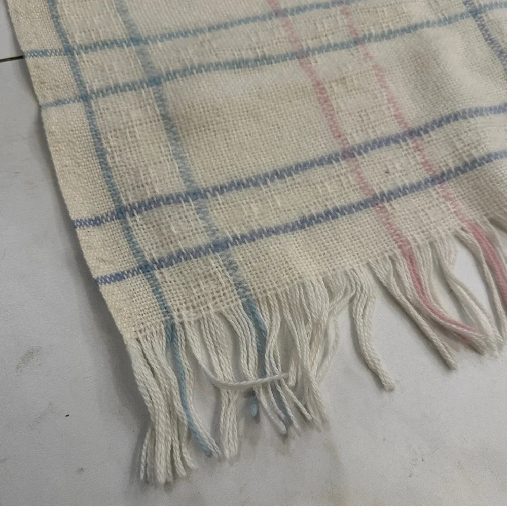 Vintage Faribault Woolen Mill Plaid Throw Blanket Wool Acrylic USA Fringe 4x4’9”